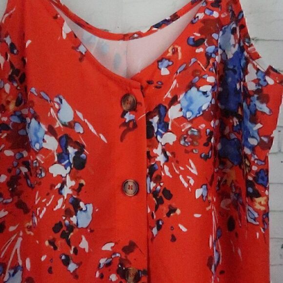 RED WITH BLUE PAINT SPLASH DESIGN BUTTON DOWN TANK TOP SIZE SMALL - Picture 6 of 7